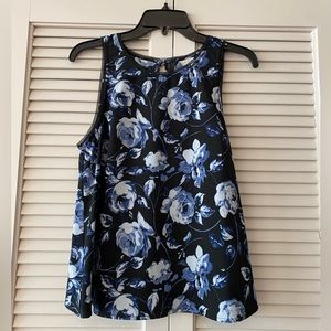 Blue and black floral top
